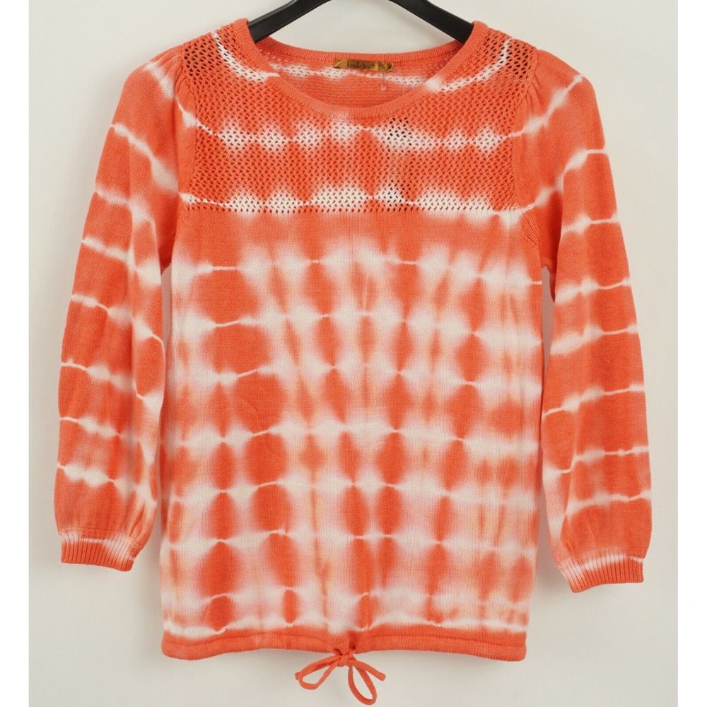 New Belldini Womens Sz M Terracotta Tie Dye Blouson Knit Drawstring Pullover Top